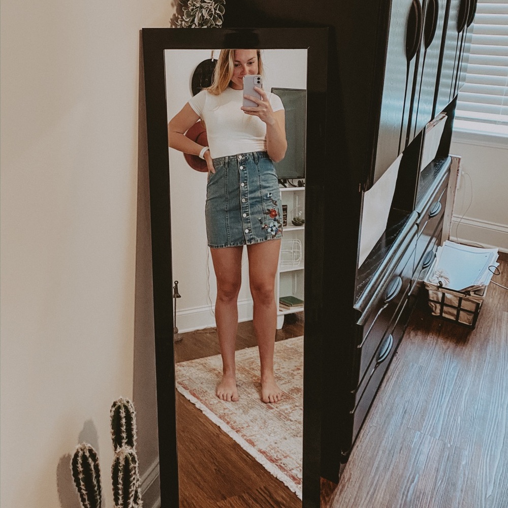 Denim Skirt with Floral Design American Threads